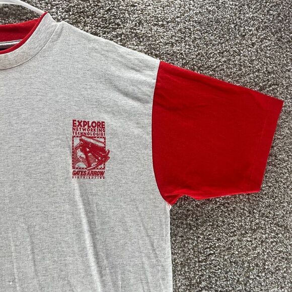 Vintage 90s Shirt Mens Extra Large Gray Red Single Stitch Made In USA Cotton - Picture 5 of 16